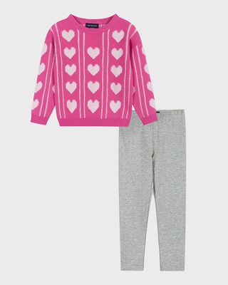 Girl's Heart Sherpa Sweater & Leggings Set, Size 2T-6X
