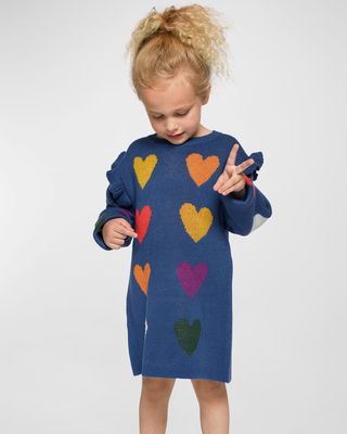 Girl's Heart Sweater Ruffle Dress, Size 2T-6