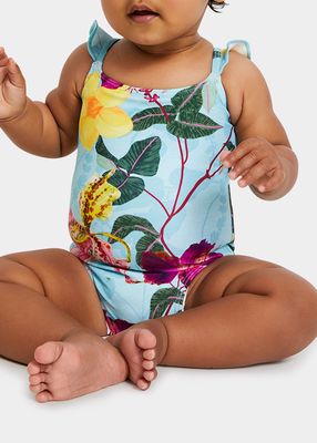 Girl's Hibiscus Ruffle Trim One-Piece Swimsuit, Size Newborn-18M