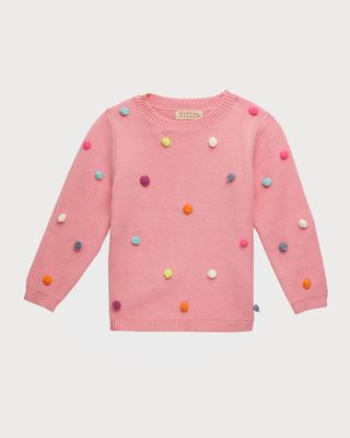 Girl's High-Low Pom Sweater, Size 2T-6
