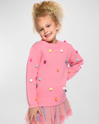 Girl's High-Low Pom Sweater, Size 7-14