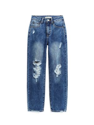 Girl's High-Rise Crop Straight-Leg Jeans - Indigo - Size 7