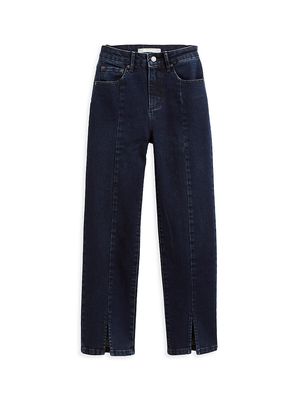 Girl's High-Rise Straight-Leg Slit Hem Jeans - Indigo - Size 7