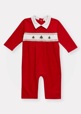 Girl's Holiday Hand Smocked Coverall, Size Newborn-9M