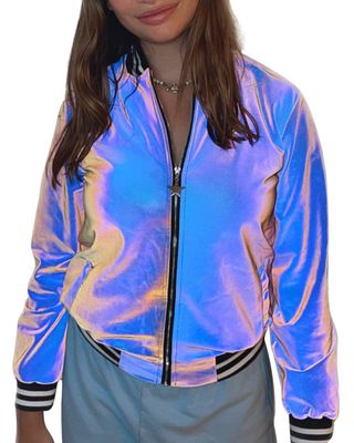 Girl's Holographic Bomber Jacket, Size 2-14
