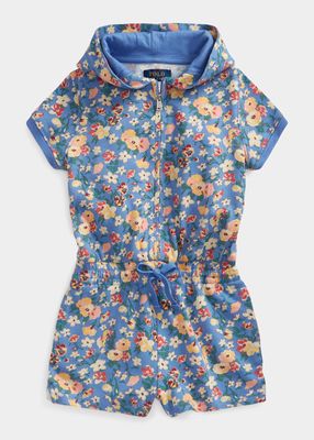 Girl's Hooded Floral Romper, Size 5-6X