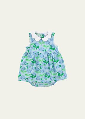 Girl's Hydrangea Print Knit Romper with Collar, Size 6M-24M