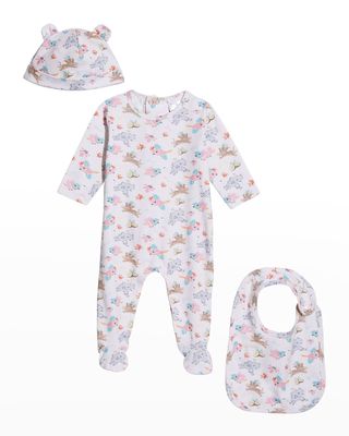 Girl's Iconic Baby Animal 3-Piece Footie Pajamas Gift Set, Size 3M-6M