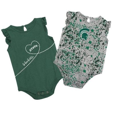 Girls Infant Colosseum Green/Heather Gray Michigan State Spartans Sweet Pea Two-Pack Bodysuit Set