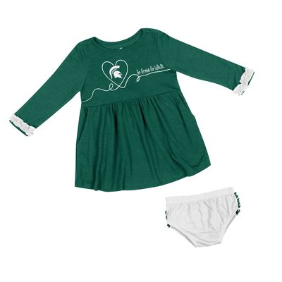 Girls Infant Colosseum Green Michigan State Spartans Miss Mullins Long Sleeve Dress & Bloomers Set