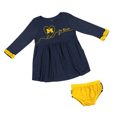 Girls Infant Colosseum Navy Michigan Wolverines Miss Mullins Long Sleeve Dress & Bloomers Set
