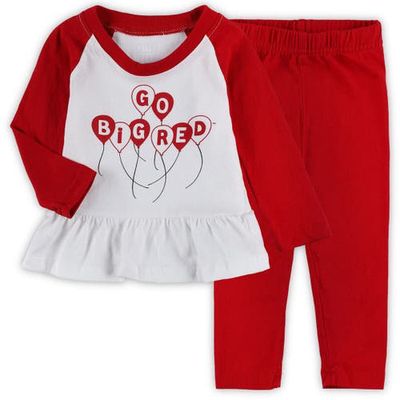Girls Infant Wes & Willy Scarlet/White Nebraska Huskers Balloon Raglan 3/4-Sleeve T-Shirt & Leggings Set
