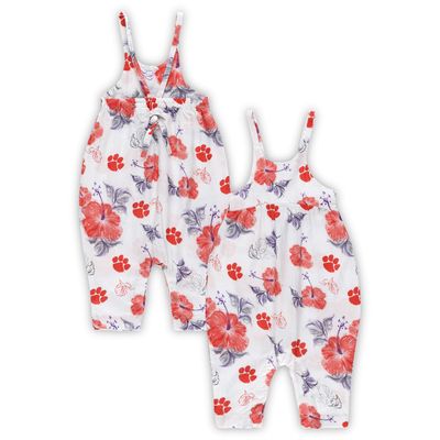 Girls Infant Wes & Willy White Clemson Tigers Floral Overall Romper