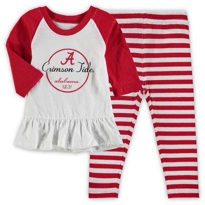 Girls Infant Wes & Willy White/Crimson Alabama Crimson Tide Stripe Raglan Long Sleeve T-Shirt & Leggings Set