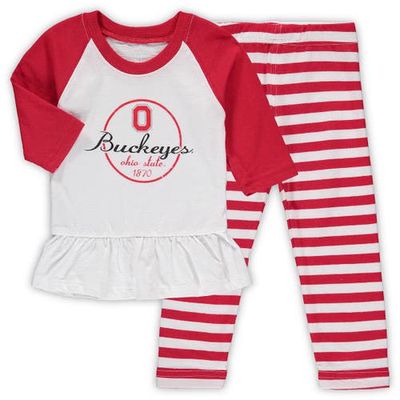 Girls Infant Wes & Willy White/Scarlet Ohio State Buckeyes Stripe Raglan Long Sleeve T-Shirt & Leggings Set