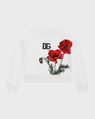 Girl's Interlocked Logo Carnation-Print Sweatshirt, Size 4-6