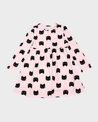 Girl's Isla Cat-Print Dress, Size 6M-6