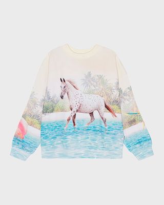 Girl's Island Horse Maxi Sweatshirt, Size 4-6