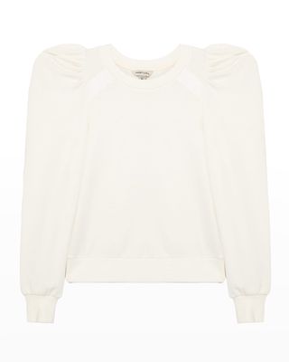 Girl's Ivory Knit Puff Sleeve Top, Size 7-16