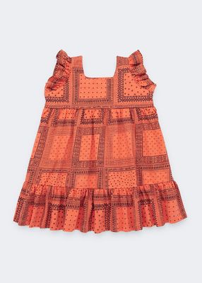 Girl's Jacquard Ruffle Trim Dress, Size 2-10
