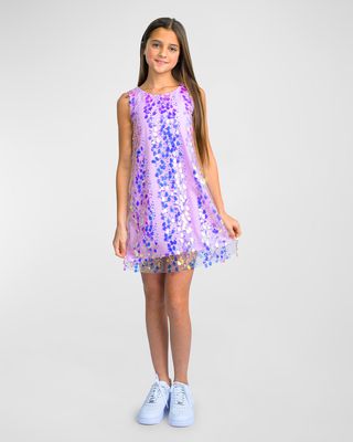 Girl's Jada 3D Sequin Paillette Sleeveless Dress, Size 7-16