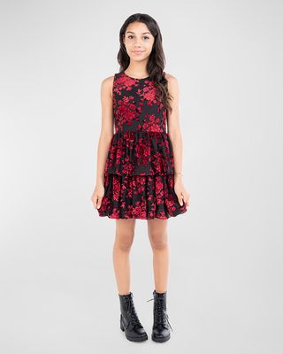 Girl's Jamie Sleeveless Tiered Velvet Dress, Size 7-16