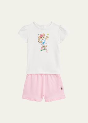 Girl's Jersey Bear T-Shirt and Shorts Set, Size 3M-24M