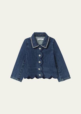 Girl's Jewel Scalloped Denim Jacket, Size 3T-12