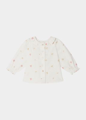 Girl's Jojoba Floral Embroidered Blouse, Size 3M-3