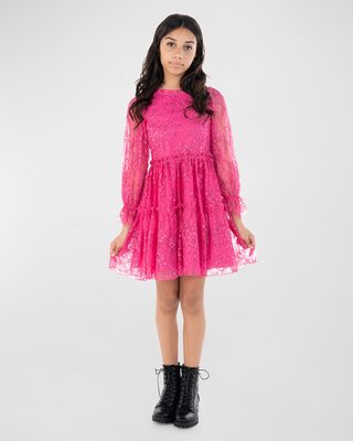 Girl's Jordana Lace Floral Layered Dress, Size 7-16
