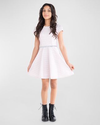 Girl's Katie Short-Sleeve Metallic Stripe Dress, Size 7-16