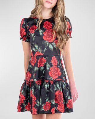 Girl's Kelly Rose-Print Dress, Size 7-16