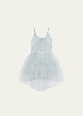 Girl's Kiss Embellished Tulle Asymmetrical Dress, Size 2-9