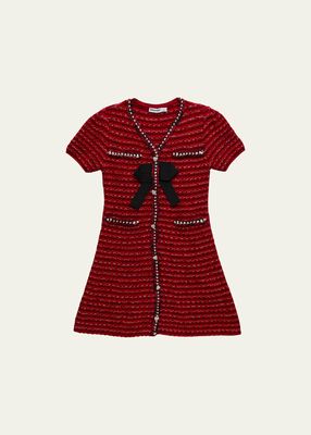 Girl's Knit Mini Wool Dress W/ Bow, Size 3-12