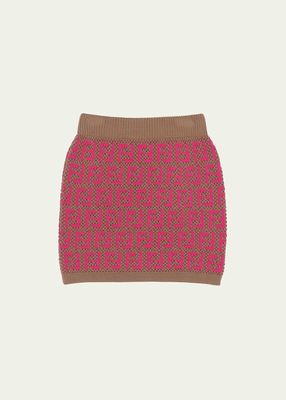 Girl's Knit Monogram-Print Skirt, Size 3-6