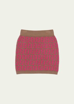 Girl's Knit Monogram-Print Skirt, Size 8-14