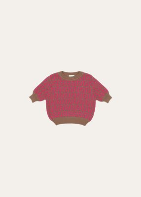 Girl's Knitted Monogram-Print Top, Size 10-14