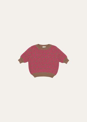 Girl's Knitted Monogram-Print Top, Size 3-6