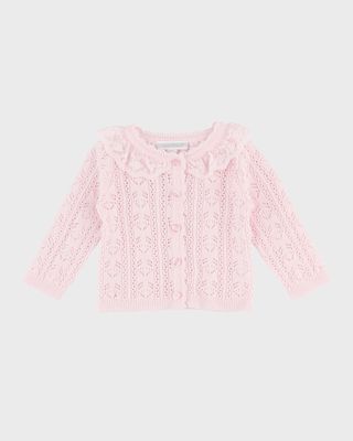 Girl's Lace Collar Pointelle Sweater Cardigan, Size 3M-24M