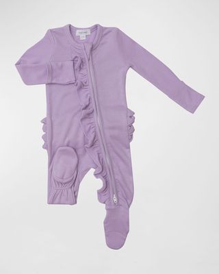 Girl's Lavender Ribbed Ruffle Footie, Size Newborn-12M