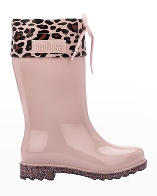 Girl's Leopard-Print Bow Glitter-Sole Rain Boots, Baby/Kids