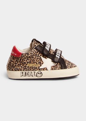 Girl's Leopard Suede Upper and Nappa Lacing Stripe Sneakers, Baby