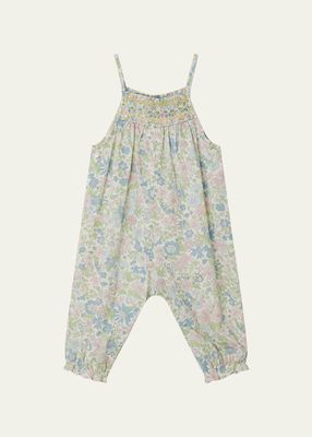 Girl's Lilisy Smocked Floral-Print Overalls, Size 6M-2
