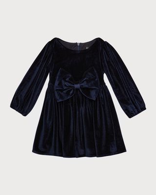 Girl's Lindsey Bow Velour Mini Dress, Size Newborn-3