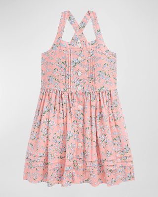Girl's Linen Floral-Print Dress, Size 2-6X