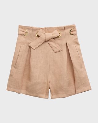 Girl's Linen Shorts with Eyelets, Size 4-5