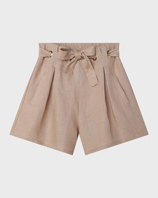 Girl's Linen Shorts with Eyelets, Size 6-12