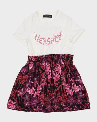 Girl's Logo And Orchid-Print Combo Dress, Size 8-14