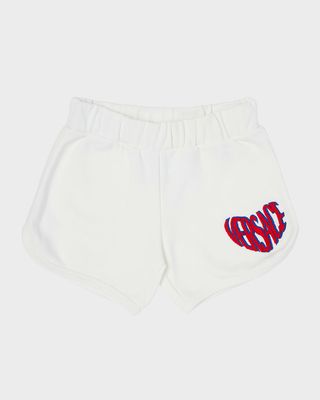 Girl's Logo Embroidery Cotton Fleece Shorts, Size 8-14