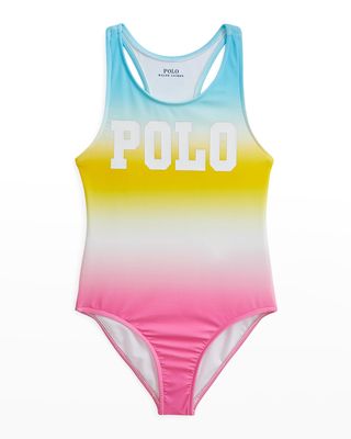 Girl's Logo Ombre One-Piece Swimsuit, Size 5-6X